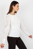 Elegant Openwork Sleeve Blouse with Round Neckline