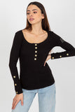 Fitted Long Sleeve Blouse with Press Studs and Round Neckline