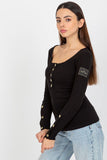 Fitted Long Sleeve Blouse with Press Studs and Round Neckline