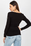 Fitted Long Sleeve Blouse with Press Studs and Round Neckline
