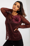 Two-Piece Long Sleeve Blouse with Flower Brooch Detail