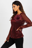 Two-Piece Long Sleeve Blouse with Flower Brooch Detail