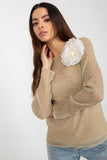 Two-Piece Long Sleeve Blouse with Floral Brooch