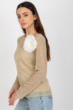 Two-Piece Long Sleeve Blouse with Floral Brooch