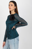 Two-Piece Long Sleeve Blouse with Flower Brooch Detail