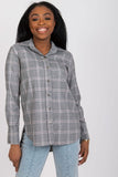 Gray Plaid Long Sleeve Button-Up Shirt for Women