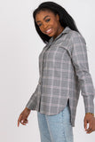 Gray Plaid Long Sleeve Button-Up Shirt for Women