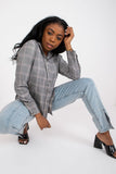 Gray Plaid Long Sleeve Button-Up Shirt for Women