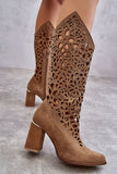 Stylish Knee-High Openwork Leather Boots with Zipper Closure