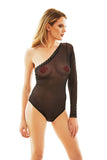 Stunning Saffron One-Shoulder See-Through Bodysuit