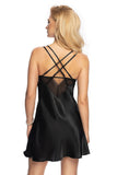 Elegant Black Satin Nightgown with Lace Cut-Out Design
