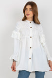 Loose Fit Button-Down Long Sleeve Shirt with Ruffles