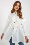 Loose Fit Button-Down Long Sleeve Shirt with Ruffles