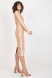 Pencil Cut Long Sleeve V-Neck Dress with Piping Detail