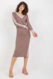 Pencil Cut Long Sleeve Dress with V-Neck & Piping