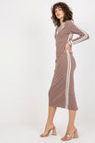 Pencil Cut Long Sleeve Dress with V-Neck & Piping