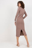 Pencil Cut Long Sleeve Dress with V-Neck & Piping