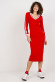 Pencil Cut Long Sleeve V-Neck Dress with Piping Details
