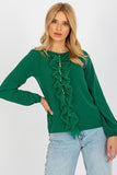 Elegant Long Sleeve Blouse with Decorative Mesh Frill