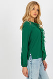 Elegant Long Sleeve Blouse with Decorative Mesh Frill