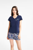 Stylish Two-Piece Women's Pajamas in Blue Floral Design