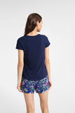 Stylish Two-Piece Women's Pajamas in Blue Floral Design