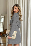 Chic Navy Dress with V-Neck and Belt for Elegant Occasions