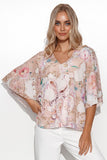Airy Kimono-Style Blouse with Heart-Shaped Neckline