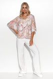 Airy Kimono-Style Blouse with Heart-Shaped Neckline