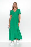 Classic Maxi Knit Dress with Ruffles and V-Neckline
