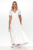 Classic Maxi Knit Dress with Ruffles and V-Neckline