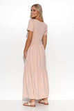 Romantic Maxi Knit Dress with Ruffles and V-Neckline