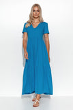 Chic V-Neck Maxi Knit Dress with Romantic Ruffles