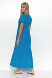 Chic V-Neck Maxi Knit Dress with Romantic Ruffles