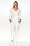 Chic Women's Minimalist Tracksuit Set with V-Neck Blouse