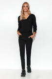 Chic Women's Minimalist Tracksuit Set with V-Neck Blouse