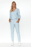 Chic Women's Minimalist Tracksuit Set with V-Neck Blouse