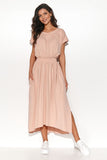 Chic Long Asymmetrical Knit Dress with Draping & Pockets