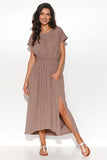Asymmetrical Draped Dress with Drawstring Waist and Pockets