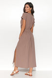 Asymmetrical Draped Dress with Drawstring Waist and Pockets