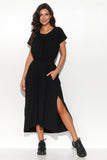 Long Asymmetrical Knitted Dress with Draping & Pockets