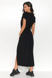 Long Asymmetrical Knitted Dress with Draping & Pockets