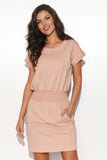 Chic Sweatshirt Knit Dress with Drawstring Waist & Pockets