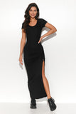 Chic Long Fitted Stretch Viscose Dress with Side Slit & Bling
