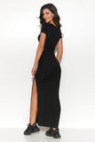 Chic Long Fitted Stretch Viscose Dress with Side Slit & Bling