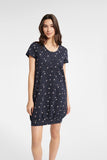 Navy Blue Cotton Nightgown with Blowfish Motif and Buttons