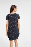 Navy Blue Cotton Nightgown with Blowfish Motif and Buttons
