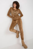 Chic Velour Blouse and Pants Set with Heart Neckline