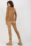 Chic Velour Blouse and Pants Set with Heart Neckline