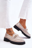 Eco Leather Ankle Moccasins with Decorative Chain Detail